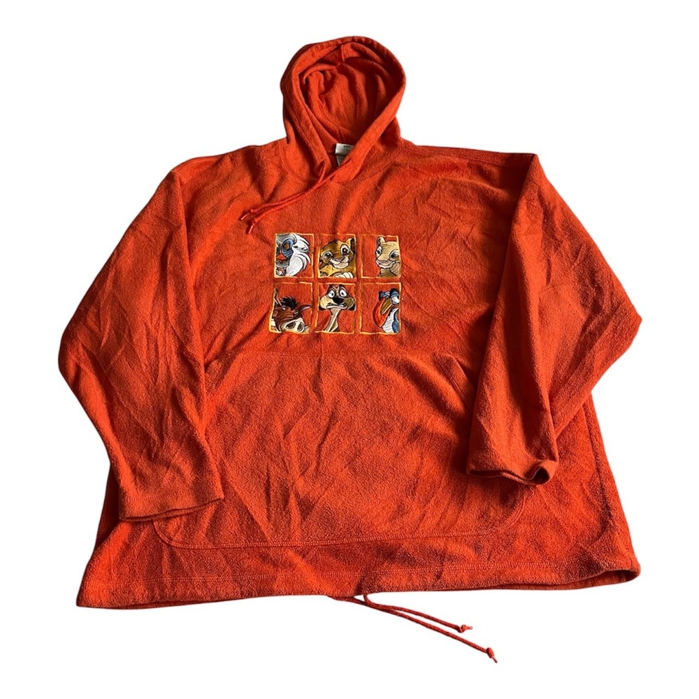 Vintage Disney Store The Lion King Y2K Fleece Hoodie Large Orange Drawstring